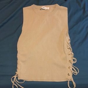 ZARA green knit tank w tie up sides